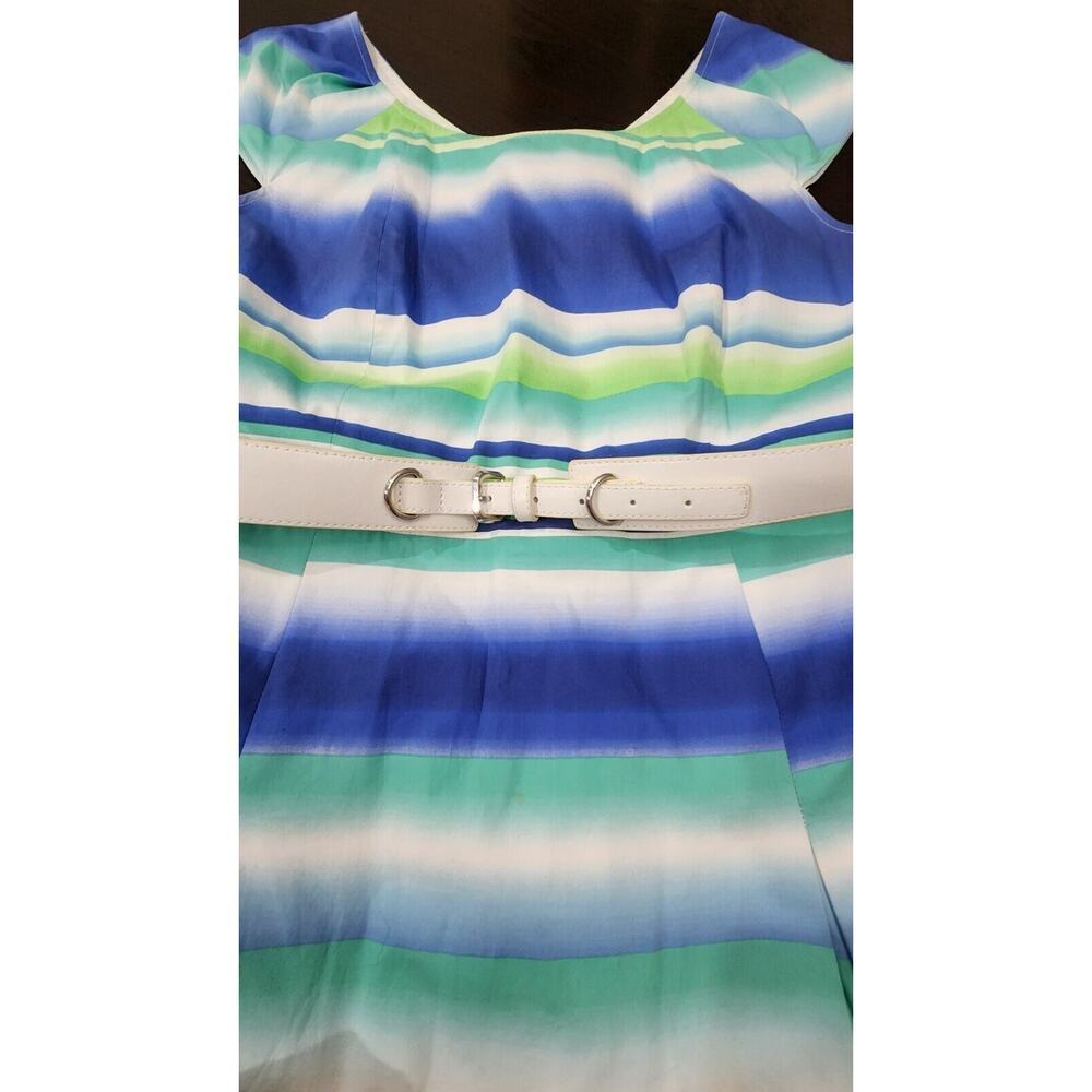 Alex Marie‎ size 16 white blue green striped sleeveless flare Pleated Dress - Picture 3 of 8